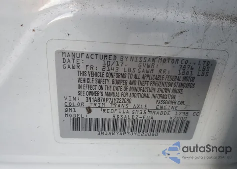 2018 Nissan Sentra S из США, поврежденный, VIN 3N1AB7AP7JY222080